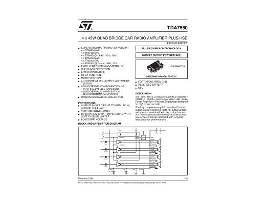 TDA7560 4xNF-E,28V,9A,4x45W(4x30w/14.4V/4om),BTL+HSD,25-SQL,8-759-660 ...