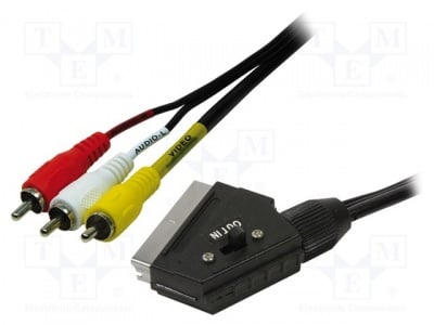 Аудио видео кабел SCART-3RCA, 1.5метра Аудио видео кабел SCART мъжки - 3 чинча мъжки