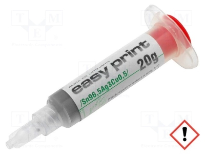 Паста за запояване smd AG TERMOPASTY EASY PRINT ESAC305/20 Паста Sn96,5Ag3Cu0,5 безоловни спринцовка 25?45um 20g 217°C