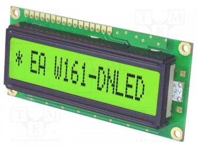 Дисплей EAW161-DNLED Дисплей: LCD; буквено-цифров; 14x1; Знак:6,56mm; 80x36mm; 5VDC