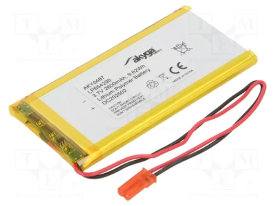 Акумулаторна батерия AKY-LP654290 Акум: Li-Po; 3,7V; 2600mAh; проводници,конектор JST SYP-02T-1