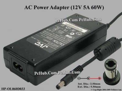 Импулсен адаптер JVC HP-OL060D033 12V 5A Захранващо устройство импулсно 12VDC 5A Конектор 5,5/2,5 60W