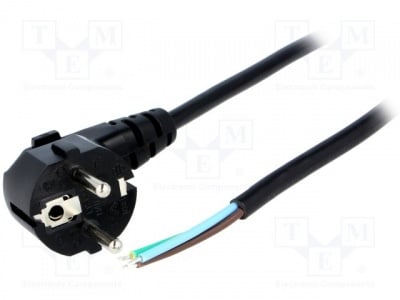 Захранващ кабел S3-3/07/1.8BK  Кабел; CEE 7/7 (E/F) щепсел ъглов, кабели; 1,8m; черен; PVC; 6A