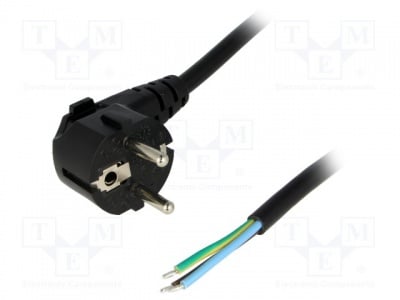 Захранващ кабел S3-3/15/1.8BK Кабел; CEE 7/7 (E/F) щепсел ъглов, кабели; 1,8m; черен; PVC; 16A