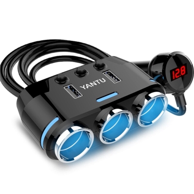 Разклонител за автозапалка Разклонител за кола B39 Type C 12/24V 3 запалки + 2 USB- 3.1A с дисплей и кабел