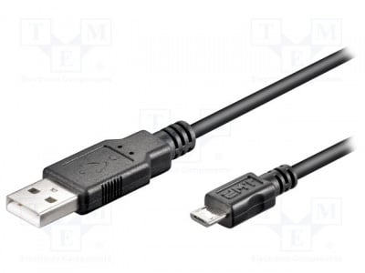 Кабел USB USB-MICBM-3.0BK Кабел; USB 2.0; USB A щепсел, USB B micro щепсел; 3m; черен