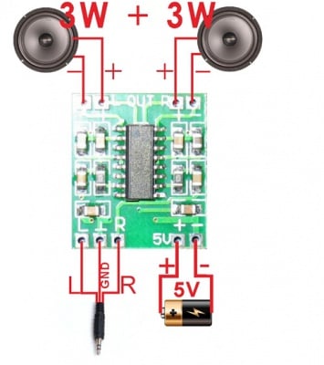 Усилвател платка OKY3462-5 Модул audio усилвател 2,2?5VDC PAM8403 3/3W