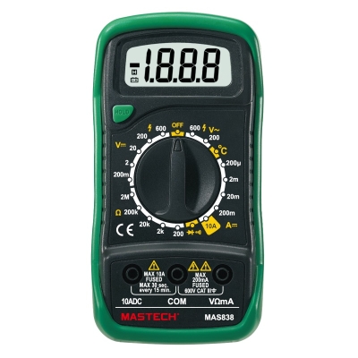 Измервателен уред мултицет MASTECH Digital Multimeter MAS838 Дигитален, LCD (2000) Vdc, Vac, Adc, Ohm, °C