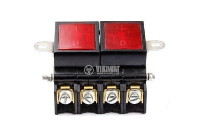 Двоен клавишен превключвател (блок от два ключа) 16 A/250 VAC, ON-OFF, контактна система DPST, червен, светещ