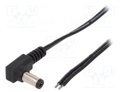 Захранващ кабел DC.CAB.2201.0150E Кабел; кабели, DC 5,5/2,1 щепсел; ъглови; 0,5mm2; черен; 1,5m