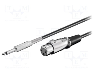 Кабел канон женски/жак 6.3mm. 6m. XLR/JACK635-BK Кабел; XLR женски 3pin, Jack 6,35mm 2pin щепсел; 6m; черен