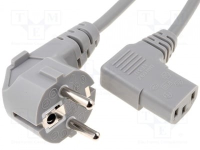 Захранващ кабел за компютър SN312-3/10/1.8G Кабел; CEE 7/7 (E/F) щепсел ъглов, IEC C13 женски 90°; 1,8m; сив