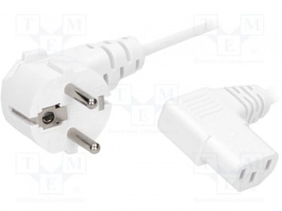 Захранващ кабел за компютър SN312-3/10/1.8W Кабел; CEE 7/7 (E/F) щепсел ъглов, IEC C13 женски 90°; 1,8m; бял
