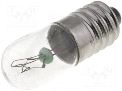 Лампа LAMP-E10/12/100 Лампа: миниатюрна; E10; 12VDC; 100mA; Стъкл.балон: цилиндричен
