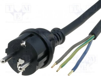 Захранващ кабел S3RR-3/25/1.5BK Кабел; CEE 7/7 (E/F) щепсел, кабели; Дълж.на кабела:1,5m; черен