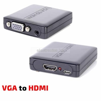 Конвертор VGA to HDMI, Конвертор VGA и 3.5mm Stereo jack към HDMI, в комплект с кабел за захранване 5V USB към mini USB и Stereo jack 3.5мм