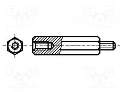 Дистанционна втулка B3X16/BN3318 Дистанционна втулка с резба; Вътр.резба: M3; 16mm; Външ.резба: M3