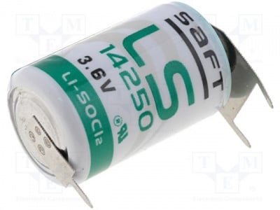 Литиева батерия SAFT-LS14250PF Батерия: литиева; 3,6V; 1/2AA; 3pin, положителен полюс: 2pin