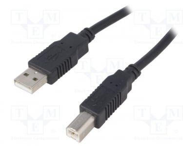 Кабел USB A/B CAB-USBAB/3-BK Кабел; USB 2.0; USB A щепсел, USB B щепсел; 3m; черен; Жило: Cu