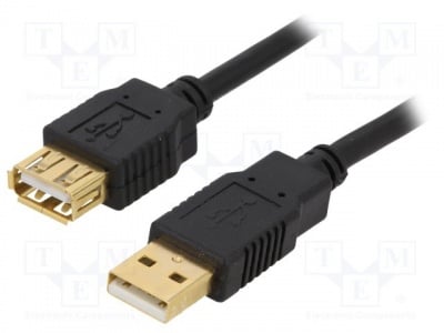 Кабел CAB-USBAAF/3G-BK Кабел; USB 2.0; USB A гнездо, USB A щепсел; позлатен; 3m; черен