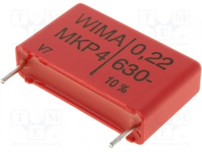 Кондензатор 220nf 630V MKP4-220N/630 Кондензатор: полипроленов; 220nF; 22,5mm; ±10%; 7x16,5x26,5mm