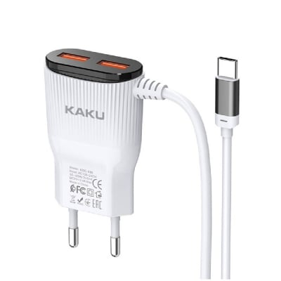 Зарядно устройство 220V USB Kikusiga Type C кабел + 2 USB 2.4A