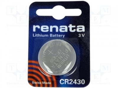 Батерия BAT-CR2430/RE-B Батерия: литиева; 3V; CR2430; Кол.бат:1; O24,5x3mm; 285mAh