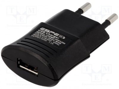 Адаптер импулсен ZSI5/1.2A-USB Захранване: импулсно; 5VDC; 1,2A; Кон: USB; 6W; Щепсел: EU; 90?264VAC