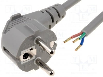 Захранващ кабел S3-3/15/1.8GY Кабел; CEE 7/7 (E/F) щепсел ъглов,кабели; 1,8m; сив; PVC; 16A