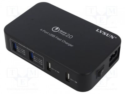 Зарядно устройство LS-Q4U-BK Зарядно у-во: USB; Uзах: 100?240VAC; Кон: USB; Щепсел: EU; 5/9/12V