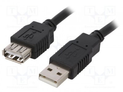 Кабел USB A/AF CAB-USBAAF/3-BK Кабел; USB 2.0; USB A гнездо,USB A щепсел; 3m; черен; Жило: Cu