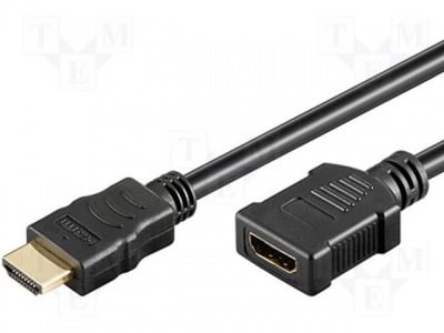 Кабел HDMI-HDMIF MC.1900.2112.015BK Кабел; HDMI 1.4; HDMI гнездо,HDMI щепсел; 1,5m; черен