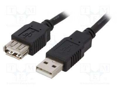 Кабел CAB-USB2AAF/1.8-BK Кабел; USB 2.0; USB A гнездо,USB A щепсел; 1,8m; черен; Жило: CCA