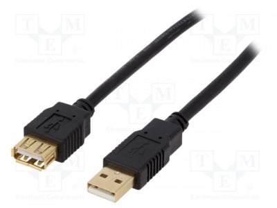 Кабел CAB-USB2AAF/5G-BK Кабел; USB 2.0; USB A гнездо,USB A щепсел; позлатен; 5m; черен