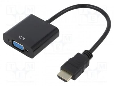 Конвертор VGA към HDMI AK-AD-42 Адаптер D-Sub 15pin HD гнездо HDMI щепсел 0,15m Цвят черен