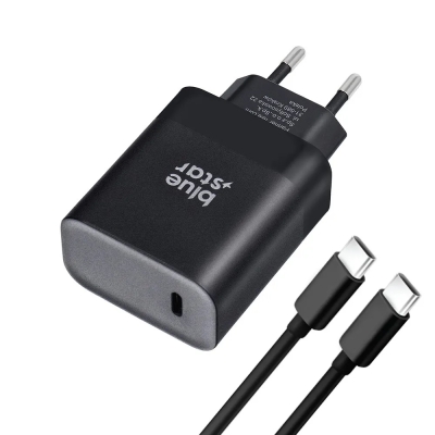 Адаптер импулсен Зарядно за телефон Blue Star USB C QC4.0 PD 3A 45W + USB C към USB C кабел TFB-TC-45WPD Черен
