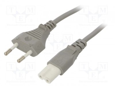 Захранващ кабел SN14-2/07/1GY Кабел CEE 7/16 (C) щепсел IEC C7 женски 1m сив PVC 2x0,75mm2
