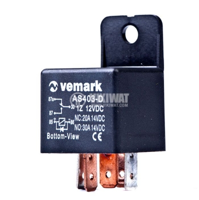 РЕЛЕЕлектромагнитно автомобилно реле бобина с диод 12VDC/30A SPDT - NO + NC, AS403D