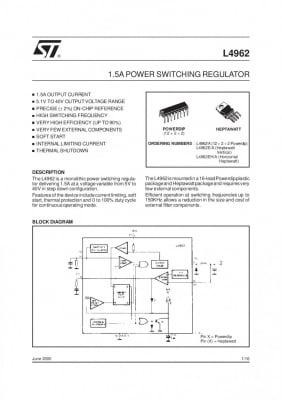 L4962EH TO-220/7 Switching Voltage Regulators 5.0 to 40V Step-Down SAME AS: L7986TR Switching Voltage Regulators 2A Step-Down REG 2A DC 4.5 to 38V,