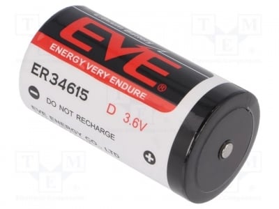 Литиева батерия EVE-ER34615S Батерия: литиева; 3,6V; D; 19000mAh; незаредена; O32,9x61,5mm