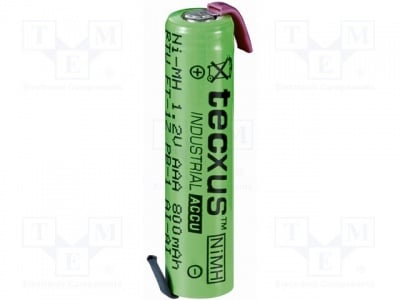 Акумулаторна батерия ACCU-R3/P-TX Акум: Ni-MH; AAA, R3; 1,2V; 800mAh; Изв: метални ленти за запояване