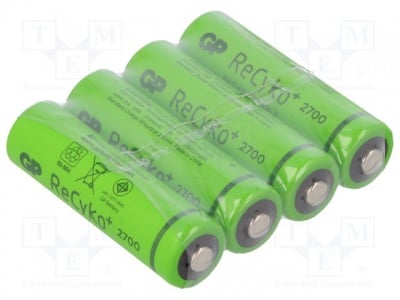 Акумулаторна батерия R6 1.2/2700 GP ACCU-R6/2700REGPS4 Акумулаторна Ni-MH AA 1,2V 2600mAh ReCyko+ O14,5x50,5mm 270mA цената е за 1 брой