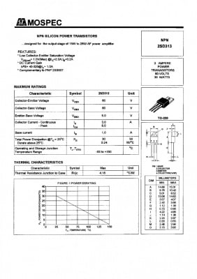 2SD313 NF/S-L, 60V, 3A, 30W, 8MHz