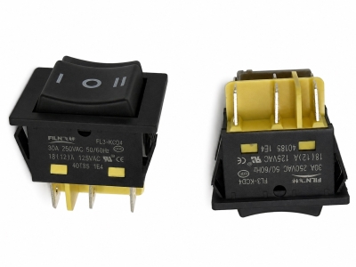 Ключ задържащ превключвател FL3-KCD4-OMEGA, 6 пина, ON-OFF-ON, 30A/250V AC, 18A/125V AC, черен, 31x25x35мм KCD4-OMEGA
