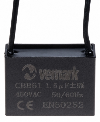 Кондензатор Работен 450VAC, 1.5uF, с кабел, CBB61 1.5UF 450V биполярен CBB61