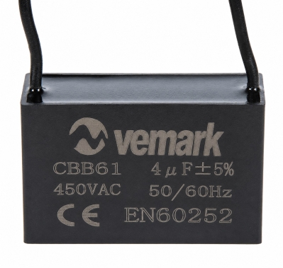 Кондензатор Работен 450VAC, 4uF, 85°C, с кабели, CBB614.0UF 450V биполярен CBB61