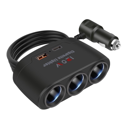 Разклонител за автозапалка Разклонител за кола B40 12V/24V – 120W, 3 запалки, USB 3.1A и Type-C порт