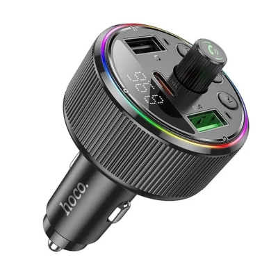 Трансмитер FM HOCO автомобилен предавател FM Bluetooth 2 x USB A + Type C PD QC3.0 30W E82 черен