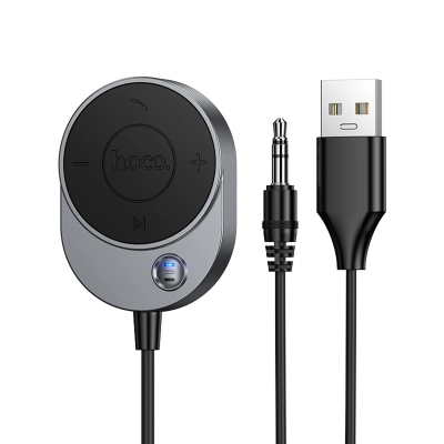 БЛУТУТ ПРИЕМНИК Безжичен автомобилен приемник Hoco AUX Bluetooth с кабел Jack 3,5 mm E150 метален сив