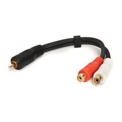 Аудио кабел разклонител на чинчове 1RCA мъжки - 2RCA женски, 0.2 метра, черен CABLE-Y 2F-1M/Black